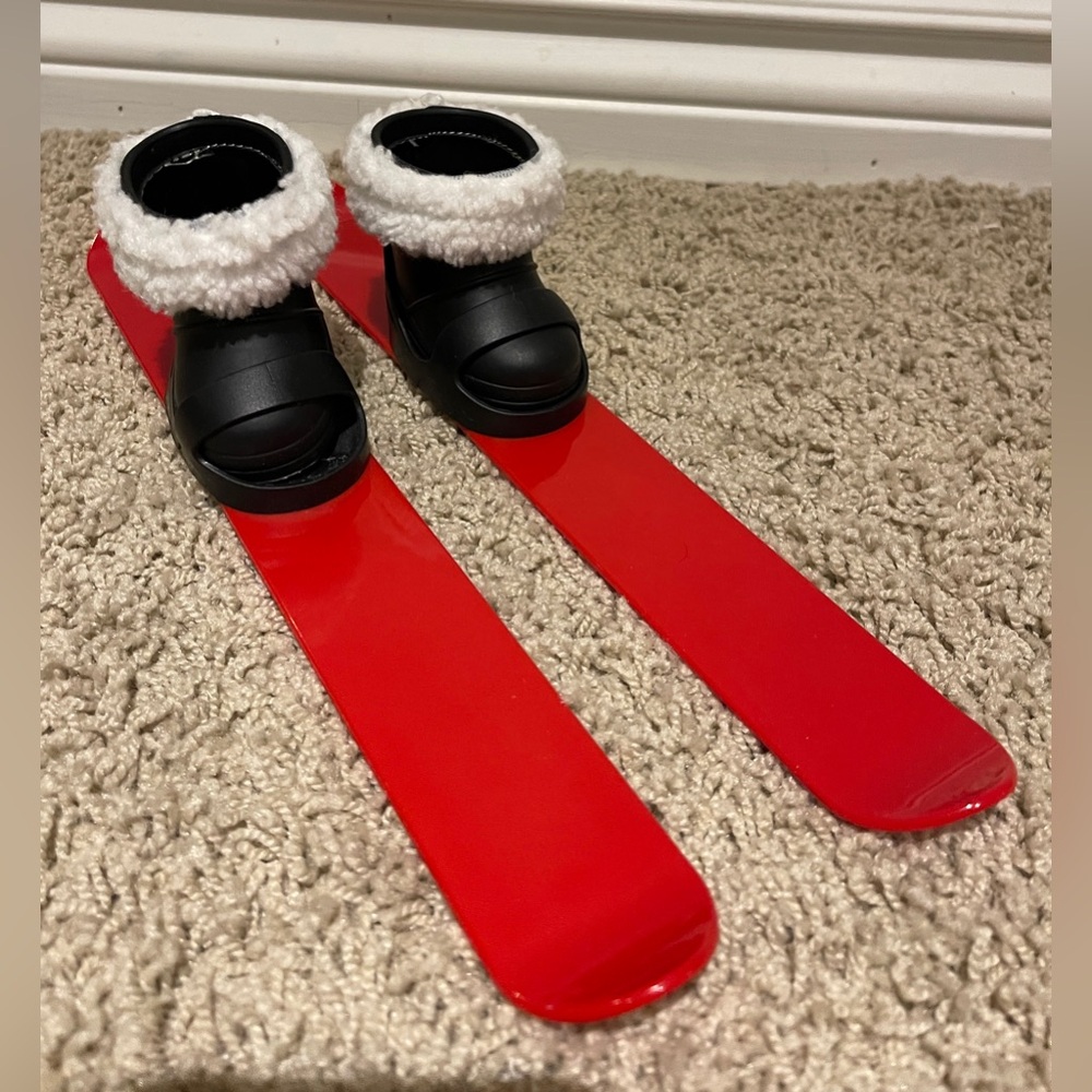 American Girl Doll Sized Red Skis with Black and White Boots